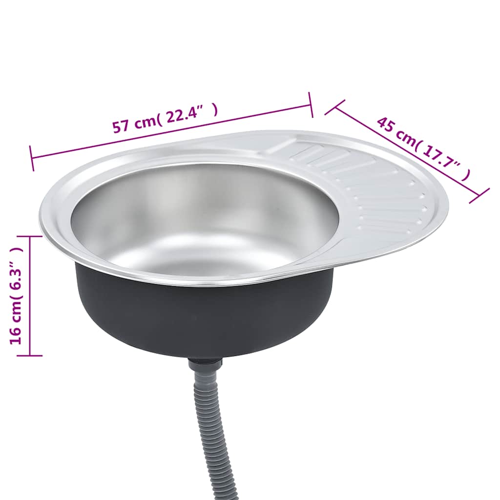 Built In Sink with Strainer and Siphon Oval Stainless Steel