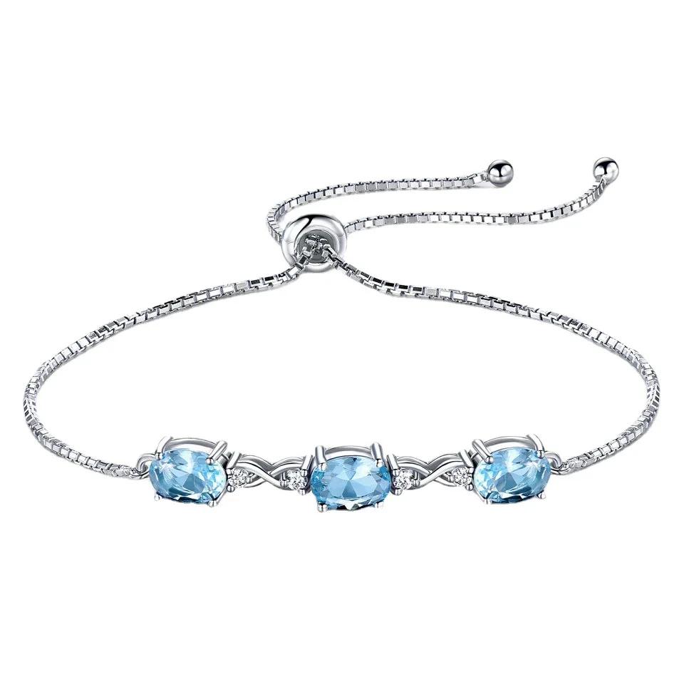 100% 925 Sterling Silver Bracelets Bangles For Women Natural Sky Blue Topaz Adjustable Tennis Bracelet Wedding Party Gift Blue синий