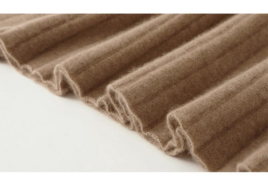 Women's Slim Fit Knee-Length V-Neck Wool Dress with Knit Cashmere Coat