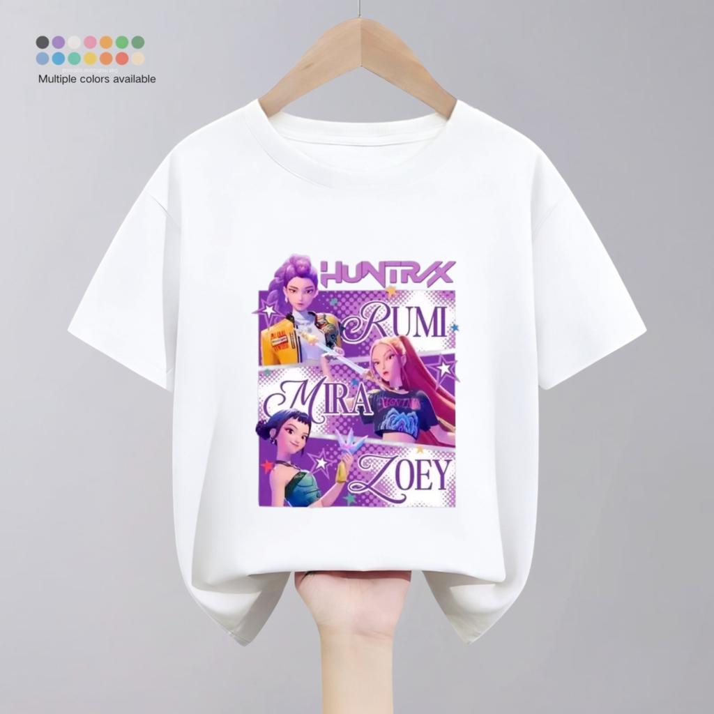Solid Color Simple Fashion Kids Huntrix T-shirts Tops Short-sleeved Children's Clothing Korean Popular Cartoon Tshirt 1-11 Age