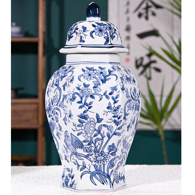 New Chinese Style Ceramic Jar Vase Entrance DecorationTV cabinet Decoration Hexagonal General Jar