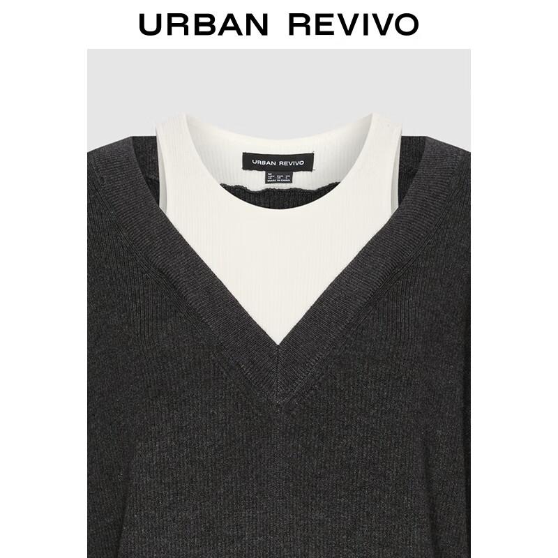 UR Women's Faux Two-Piece Color-block Round Neck Knit Sweater UWJ950117