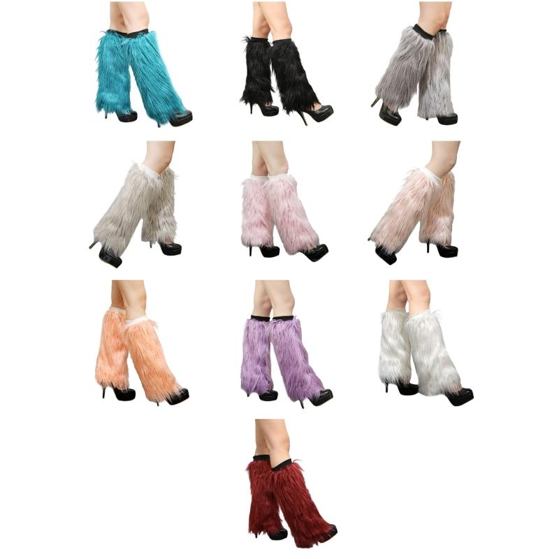 Plush Leg Warmers for Women Soft Furry Boot Toppers Ribbed Elastic Top Fuzzy Leg Covers Winter Accessory Party Costume