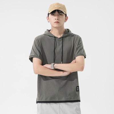 Ανδρικό Casual Βαμβακερό T-Shirt με Κουκούλα και Κοντό Μανίκι Kunhai Pengyun για το Καλοκαίρι