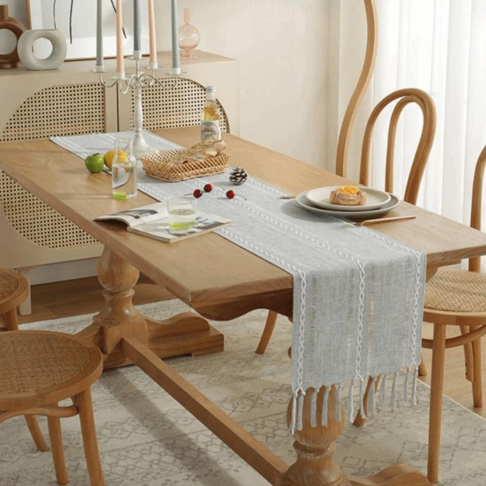 With Tassels Dining Table Cloth Hollow Weaving Table Cover Household Rustic Table Runner  Holiday
