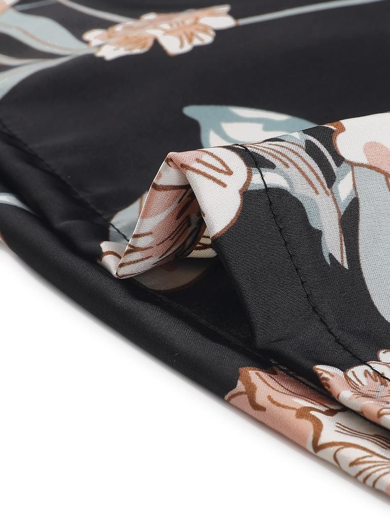 Cheibear Pajama Silk Cami Floral Satin Size S Women's Set, Robe, Top, Nightdress, Print, Set, Black,