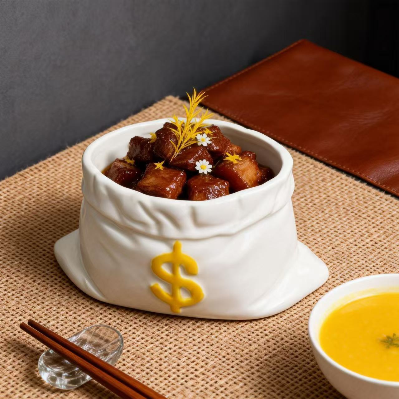

Creative Money Bag Ceramic Rice Bowl Multi-Functional Fruit Dessert Bowl Desktop Candy and Snack Storage Box Kitchen Tableware