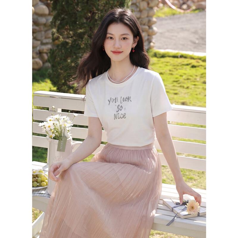 FivePlus Slim T-shirt & Mesh Skirt Two-piece Set L