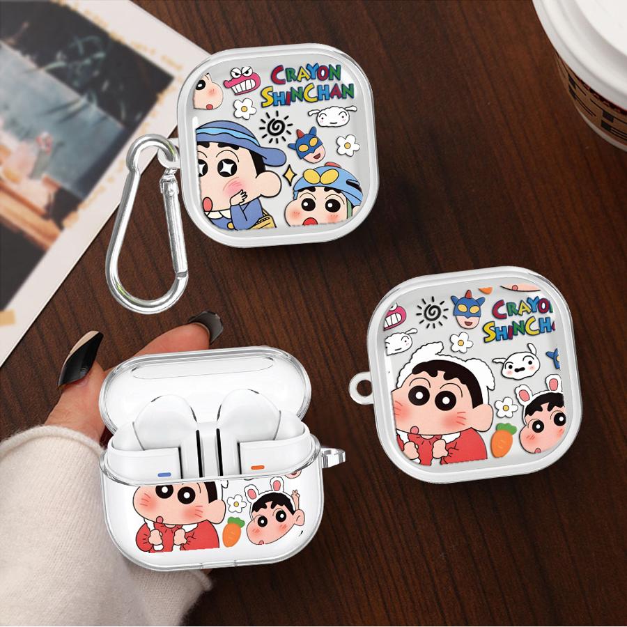 Cartoon Crayon Shin-Chan Case For Samsung Galaxy Buds 4 Pro Live 4Pro 2Pro 3 FE 3Pro 2 Clear Earphone Cases Cover With Hook