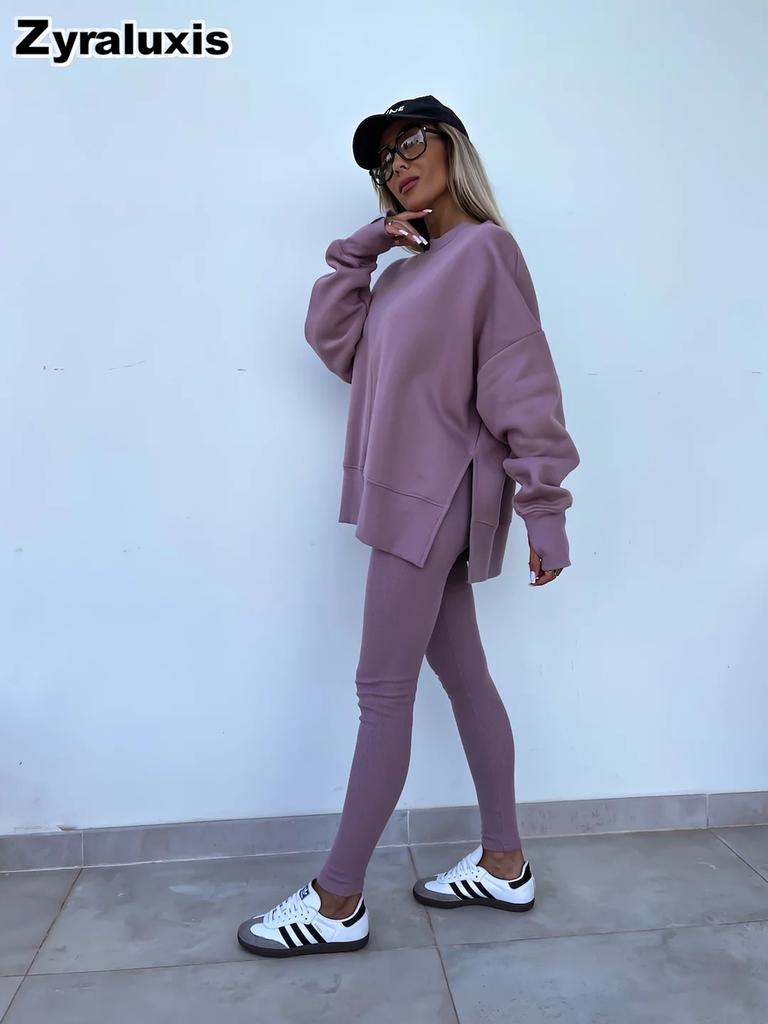 New Spring Outwear Women's Fashion Loose Fit Leggings Set with Oversized Sweatshirt Two Piece Outfit