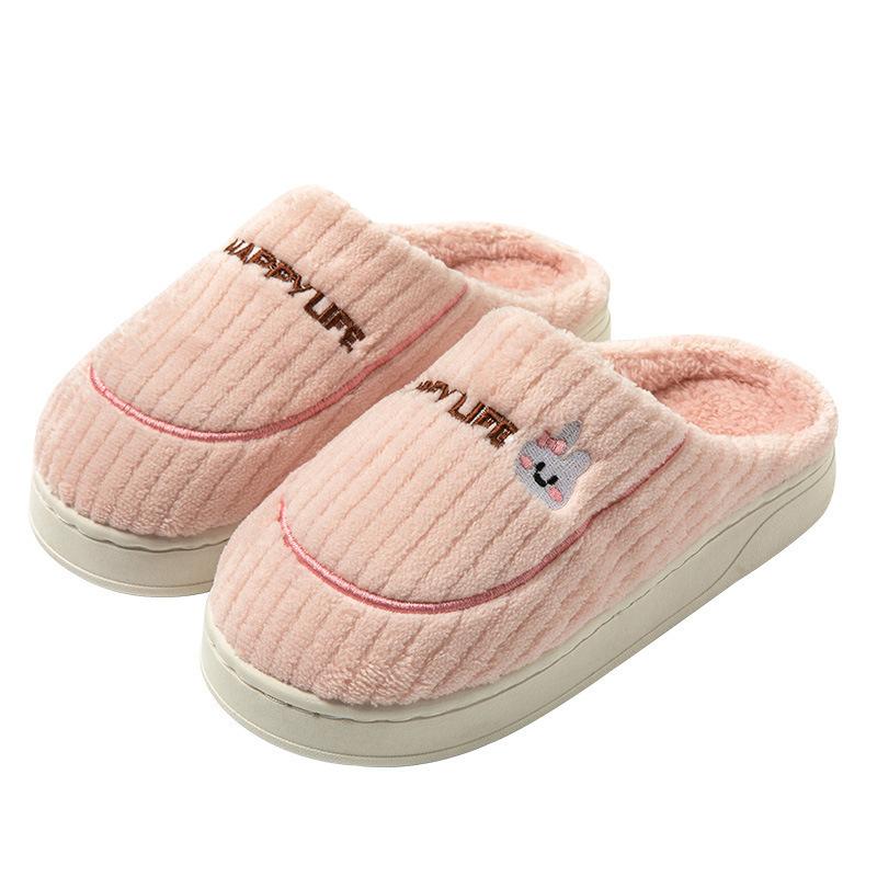 Autumn and winter cotton slippers keep warm, women's home fleece thickened drag comfortable thick bottom indoor and outdoor non-slip men's slippers