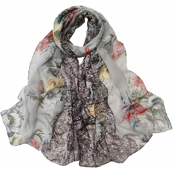 Pokeedioty Scarfs for Women Lightweight Fashion Floral Pattern Sheer Scarfs Shawl Wrap Scarves