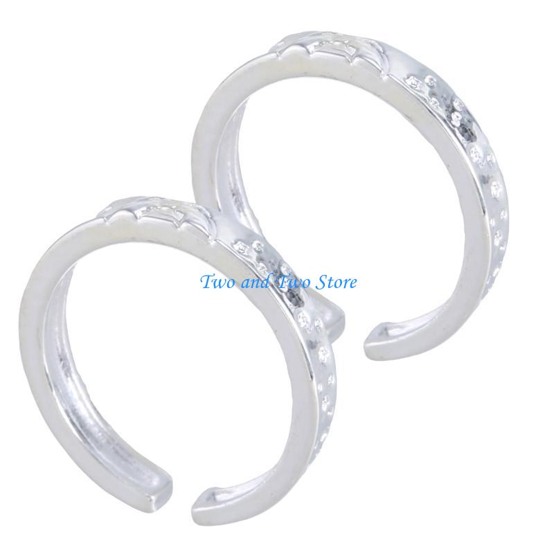 HX6F 2Pcs Corrosion Pattern Open Rings Stackable Sun Moon Rings Set Women Ornaments