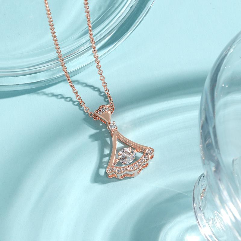 18K Fan Pendant Beating Heart Necklace Qixi Festival Valentine'S Day Gift Girlfriend Cold Wind Smart Small Skirt Necklace