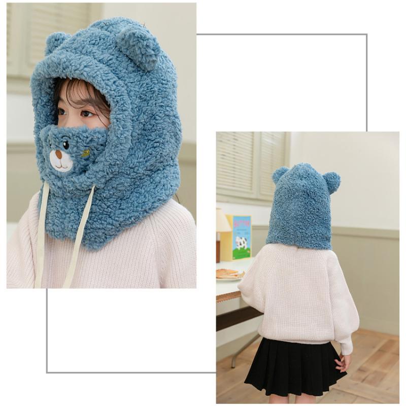 3-9Y Cartoon Hat for Girls Boys Scarf Thicken Cap Winter Hat for Kids Newborn Baby Stuff Children Hat Plus Fleece Kids Caps