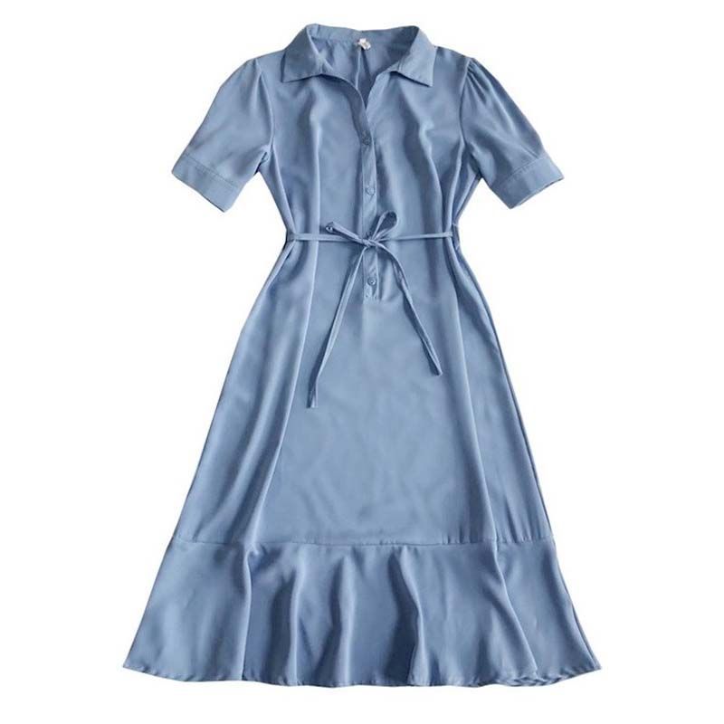 Shirt Chiffon Dress Summer Waist-Cinching Slimming Temperament Mature-Casual Style French Mid-Length Skirt Trendy