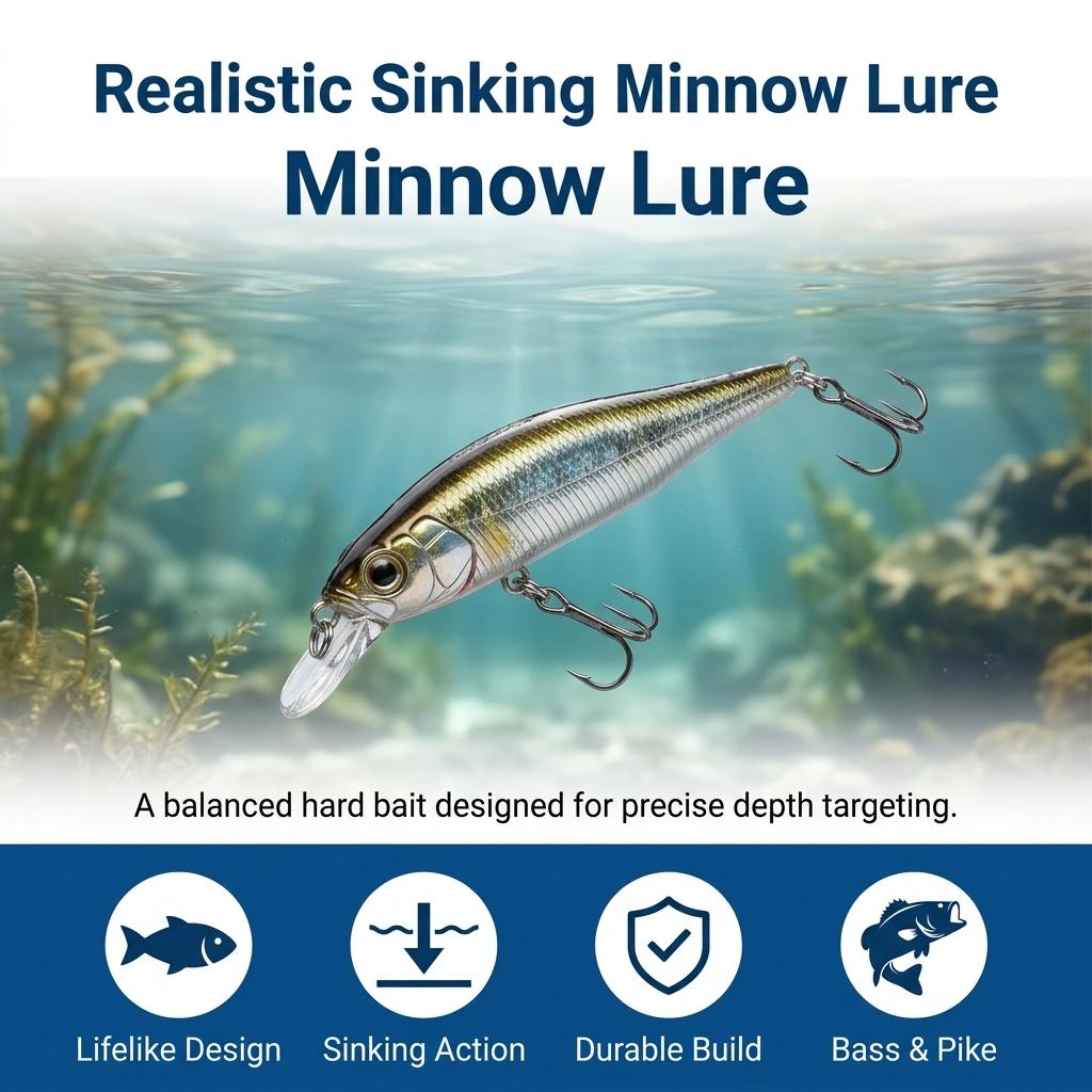 Minnow Lure Sinking Hard Bait 6.5cm 4.3g Realistic Chubs Fishing Lure for Bass Pike