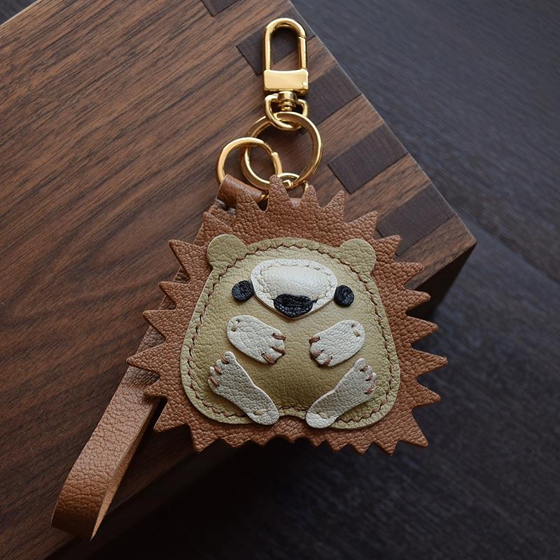 Healing Hedgehog Original Design Handmade Leather Car Key Bag Pendant Cute Female Simple Gift Keychain