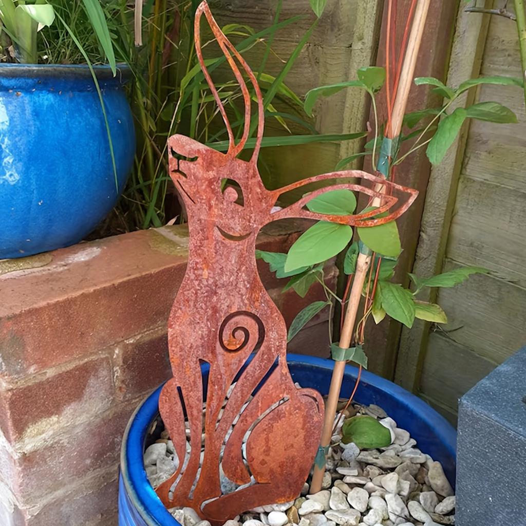 1Pc Iron Rabbit Garden Decoration Ground Insert, Jumping Wild Rabbit and Tranquil Rabbit, Garden Decoration, Outdoor Lawn, Courtya Decoration