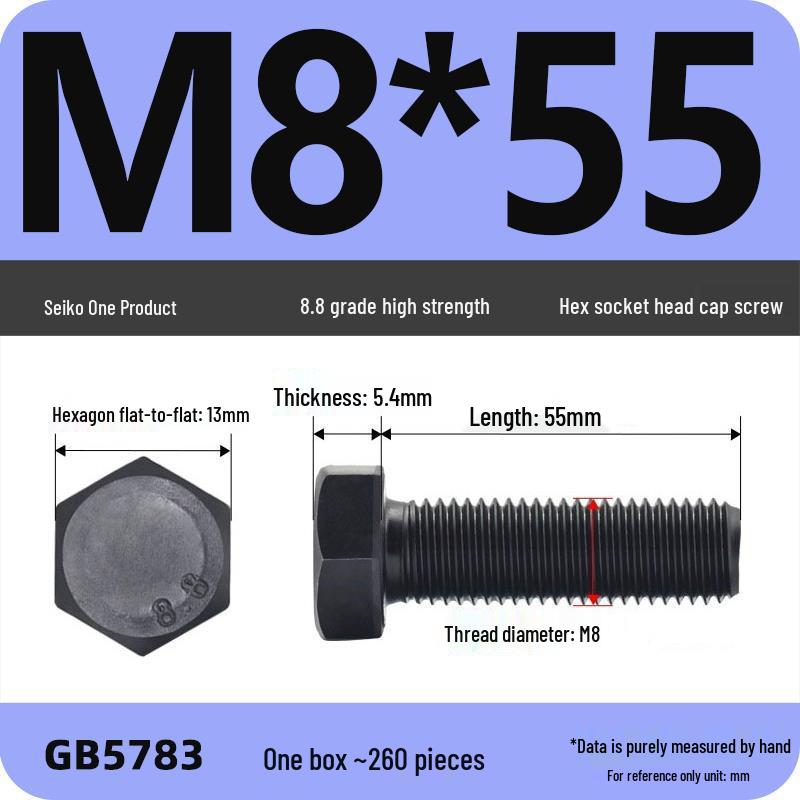 Black High-Strength Grade 8.8 Hex Bolt Screw Set (M4-M12)