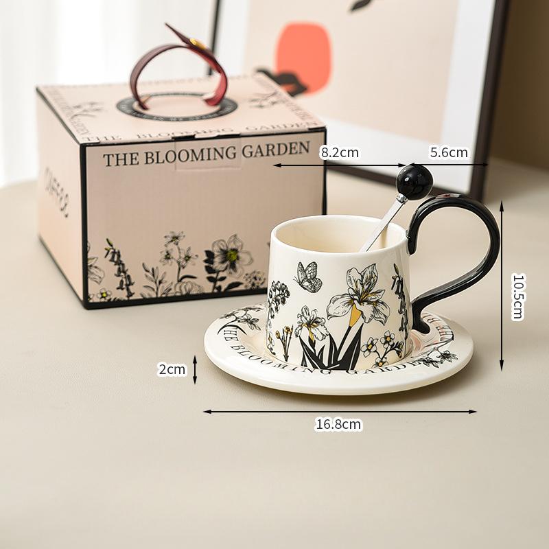 High ear Coffee Cup Saucer Set Gift Box for Women's High quality Ceramic High end Light Luxury Exquisite Afternoon Tea Cup with Spoon