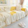 Pastoral Gingko Leaf Printed Tassel Sofa Towel All-Inclusive Sofa Cover for Four Seasons Dust-Proof Couch Slipcover for Home
