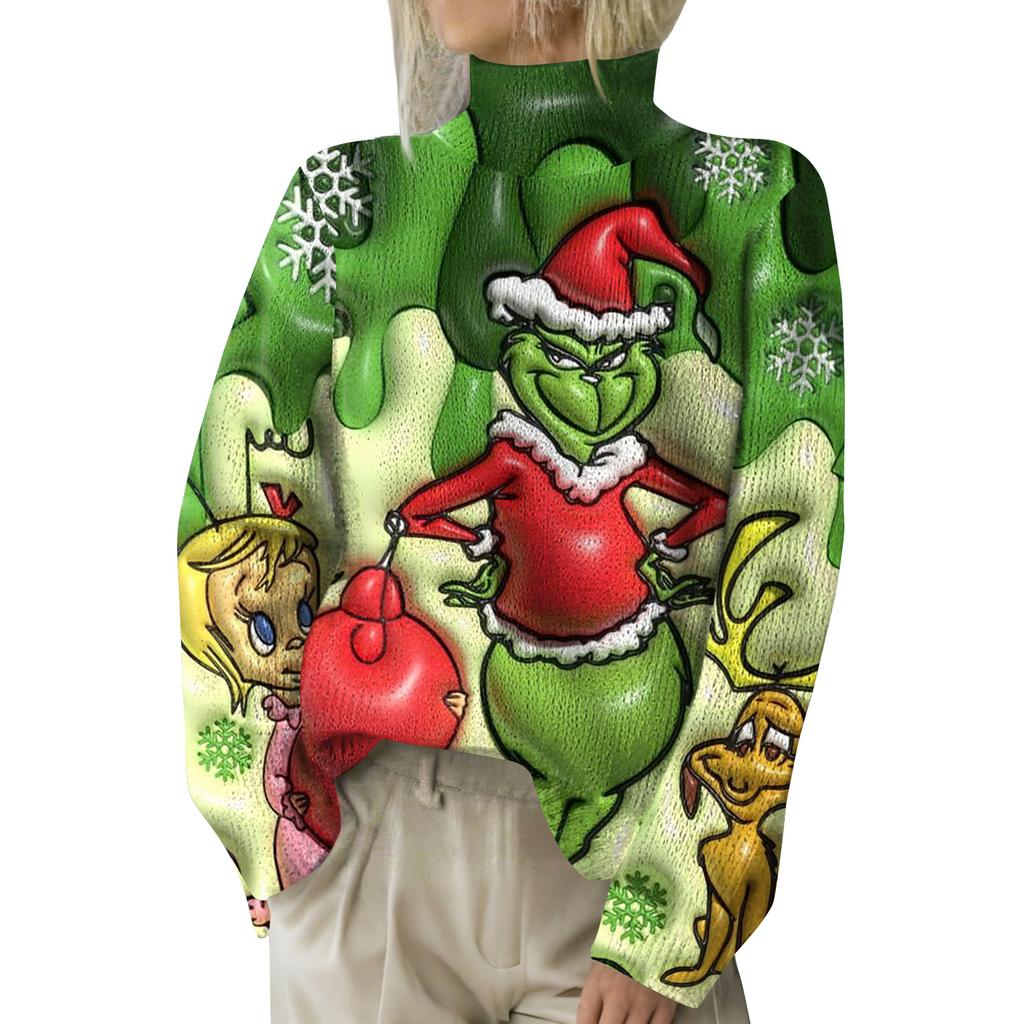 Julegensere for kvinner Strikkegenser Søt skjorte Høst Turtleneck Pullover Topper