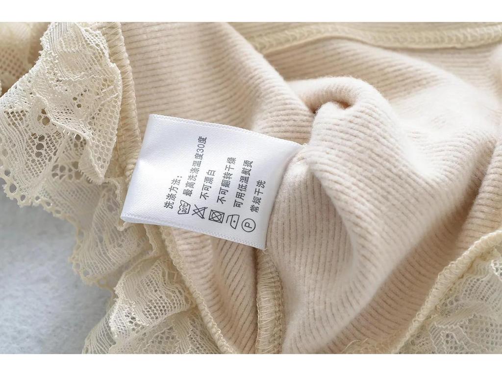 Sweet Lace Trim Patchwork V-Neck Women's Long Sleeve Slim Fit T-Shirt for Spring 2025