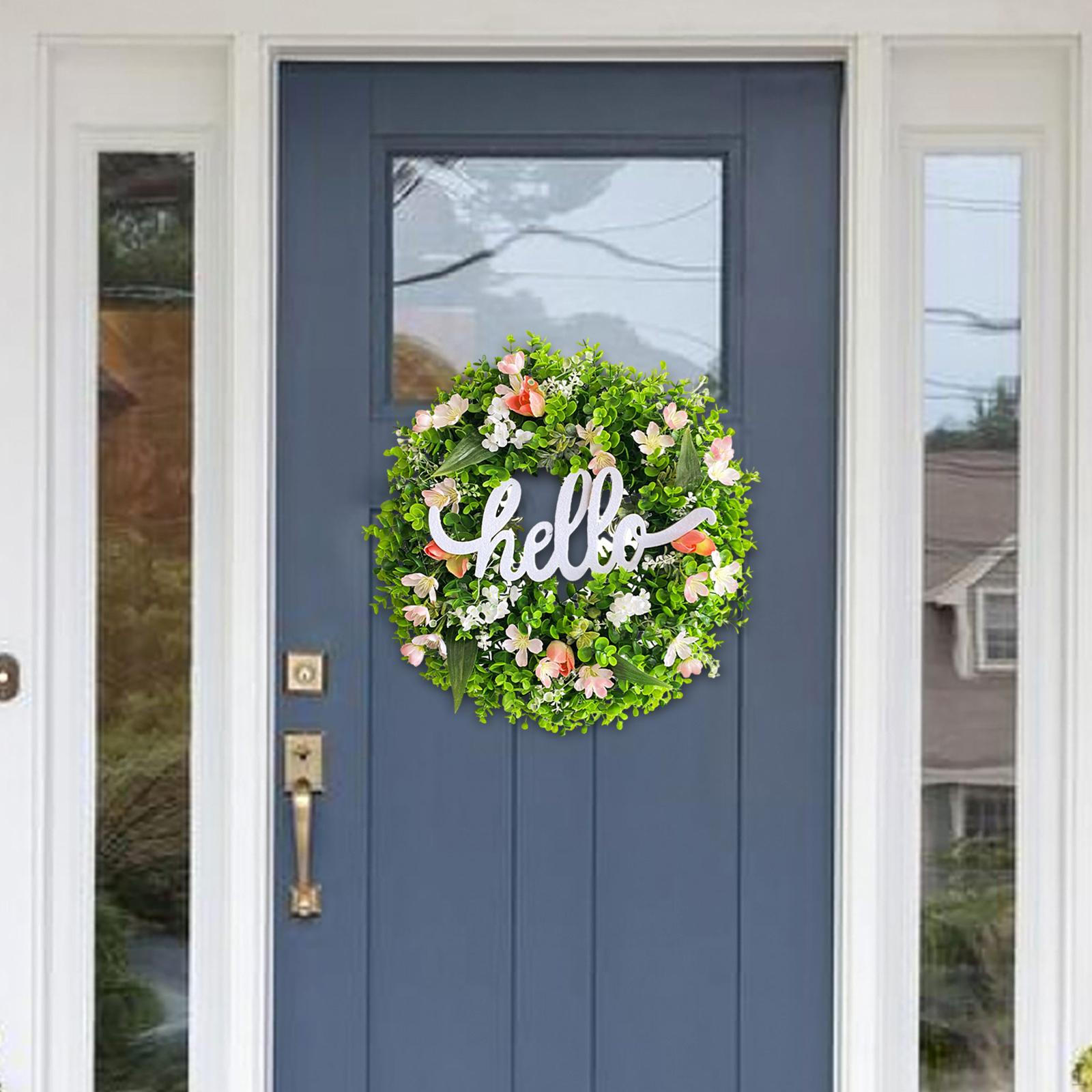 

Spring Wreath for Front Door Flower Decor 45cm Hanging Green Leaves Garland Party