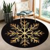 Gold Snowflake Black Round Rug Christmas Winter Holiday Floor Mat Non-Slip Welcome Circle Carpet Home Living Room Decor