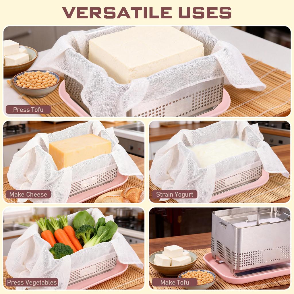 Stainless Steel Tofu Press Cheese Making Molds Homemade Tofu Mold with Presser Towel and Drip Tray Tofu Press Moulds for Kitchen