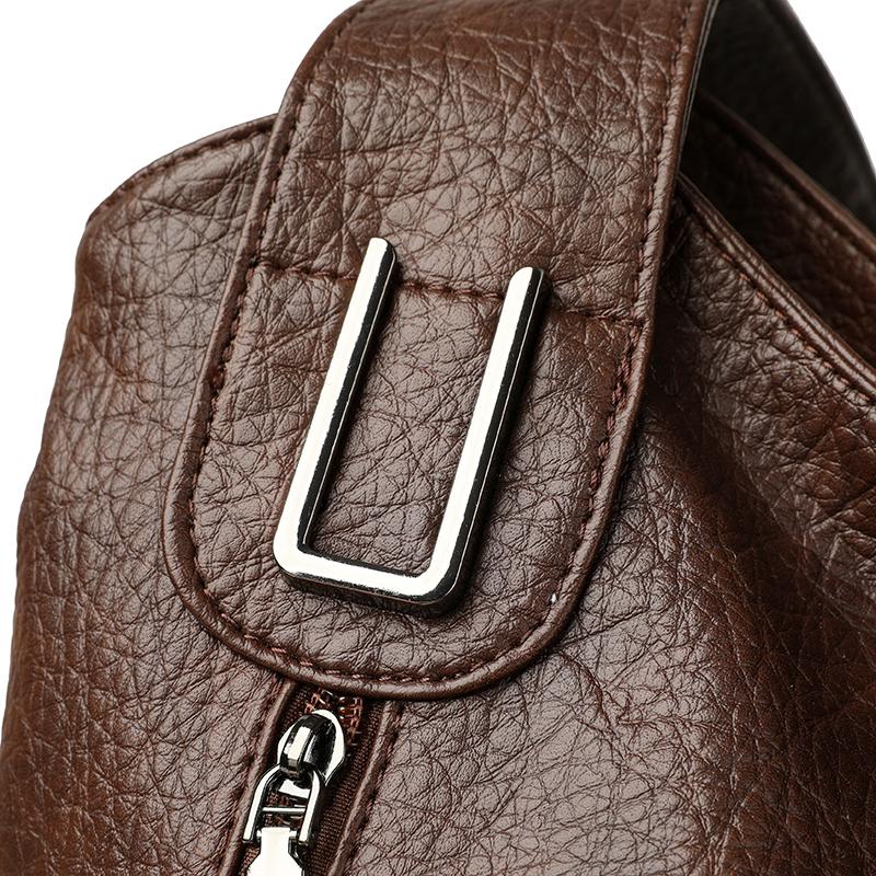Large Capacity Leather Tote Bag for Women Vintage Shoulder Handbag with Zip Pockets