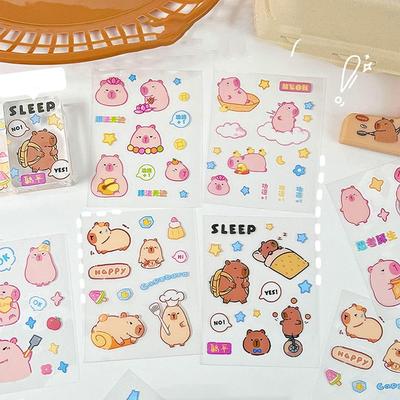 20 Pcs/Bag Funny Pink Capybara Stickers Kawaii Decorative Decals DIY Toy Notebook Sticker  Children