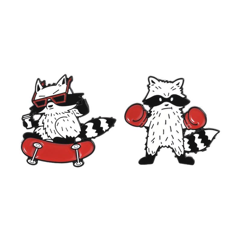 Xiaomi Cool Boxing Raccoon with Red Boxing Gloves Enamel Pin Skateboard Raccoon Street Sport Style Metal Brooch Lapel Pin Jewelry Gifts