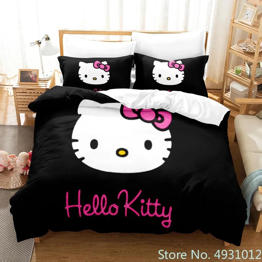 Carino set biancheria da letto Hello Kitty Angelo Federa Anime Giapponese Biancheria da letto Copripiumino Stampato 3D Copripiumino Regalo per Bambini Bambino