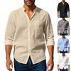 Spring And Fall  Linen Men's Shirt Long Sleeve Breathable Casual Pocket Shirt