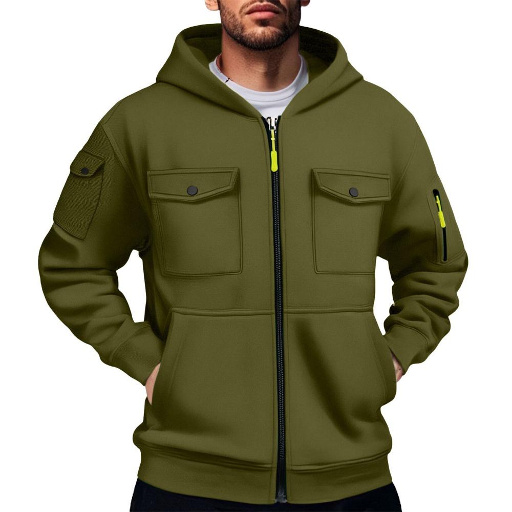 New American Style Innovative Men's New Multi-pocket Cardigan Zipper Hooded Sweatshirt