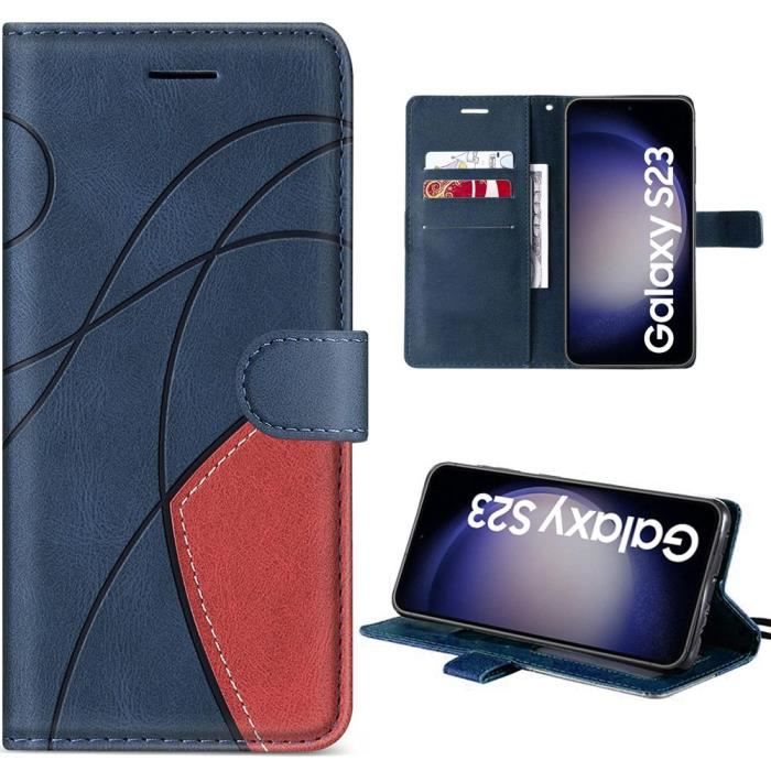 Case - Samsung - Galaxy S23 - Shockproof - PU Leather - Navy Blue-Red
