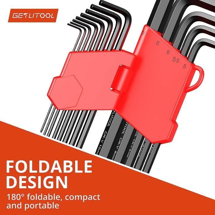 Clés Allen - Getlitool - 13 Métriques - Antirouille - Acier Au 6150 - Bout Sphérique