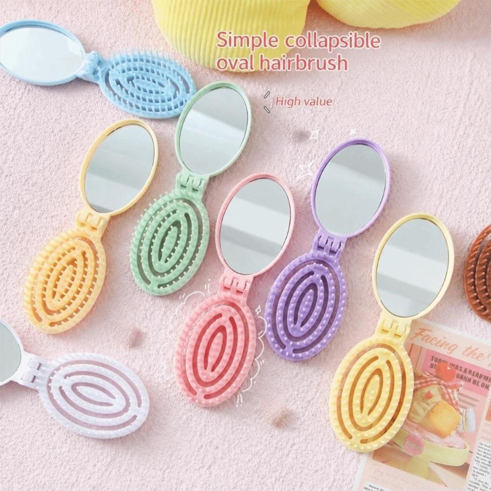 Mini Foldable Hair Brush with Mirror Air Cushion Comb Portable Folding Hair Comb Travel