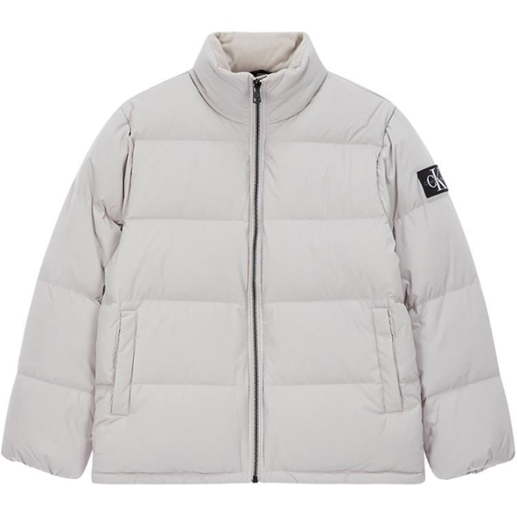 

Calvin Klein Свободный теплый пуховик с логотипом и воротником-стойкой, мужская верхняя одежда, свинцово-серый J323229-PEE S