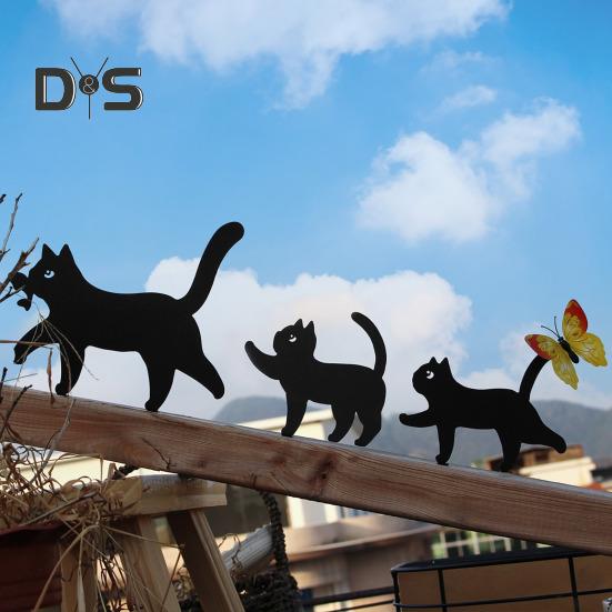 Zahradní cedule s kočkami, kovové sochy s černými siluetami koček, odpuzující ptáky, venkovní dekorace, cedule s kočkami pro matky a děti, dekorace na dvůr a trávník.