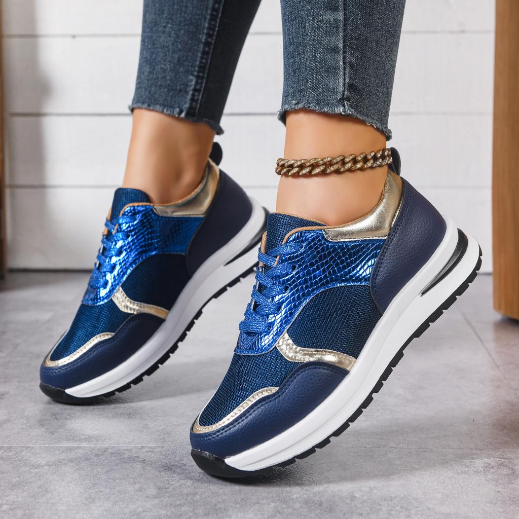 Casual Golden Splicing Lace Up Sneakers Women  Autumn Comfort Sole Sports Shoes Plus Size 43 Breathable Tennis Shoes Female