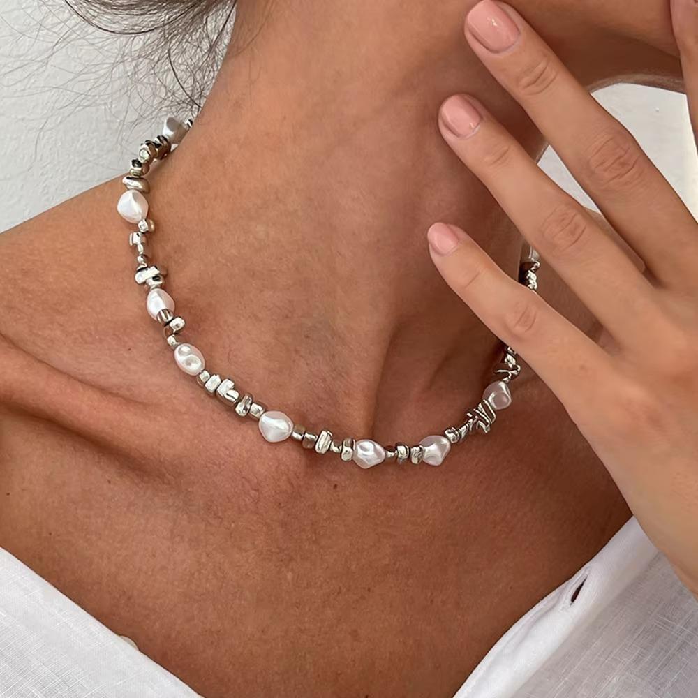 Star Women Necklaces Gold Collarbone Chain Hip Hop Imitation Pearl Chian  Lady Jewelry