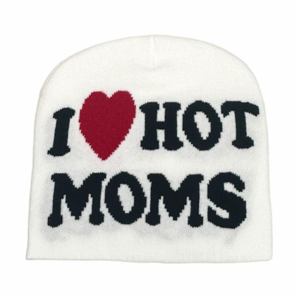 I Love Hot Moms/dads Printed Beanie Caps Windproof Pullover Hat Fashion Knitted Hats Unisex