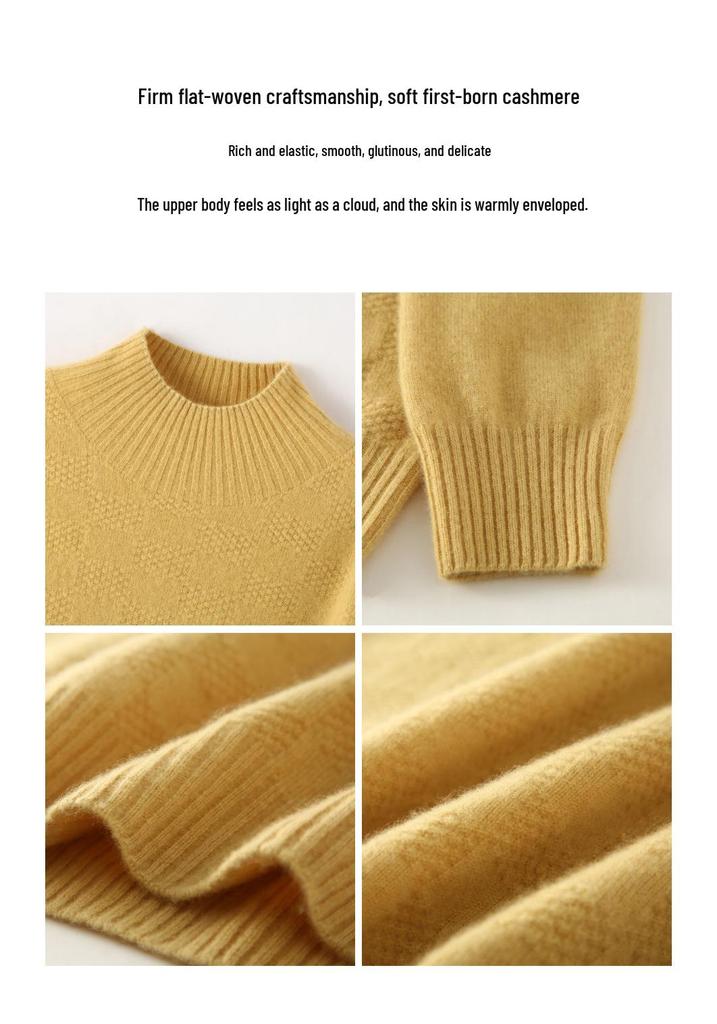 Lekasha Women's High Neck Waffle Knit 100% Pure Cashmere Sweater - Long Sleeve, Autumn/Winter