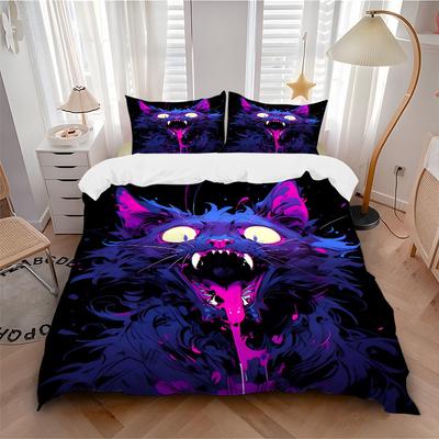 3dílná sada povlečení Neon Kitty Obsahuje 1 přikrývku + 2 povlaky na polštář, Bez výplní polštářů, Měkké Pohodlné, Lehké Prodyšné072