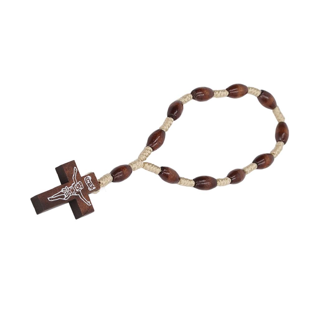 Wooden Rosary Small Portable Strong Wood Crucifix Style Hand Carved Catholic Rosary for Baptism