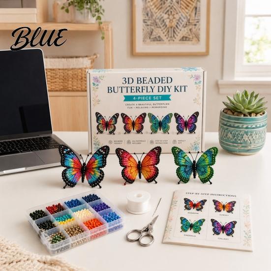 Creative DIY Hobby Kit 3D Beaded Butterfly Craft Kit Tiny Animal Handmade Art Set Weekend Activities with Instruction Cute 4-Pack Butterflies