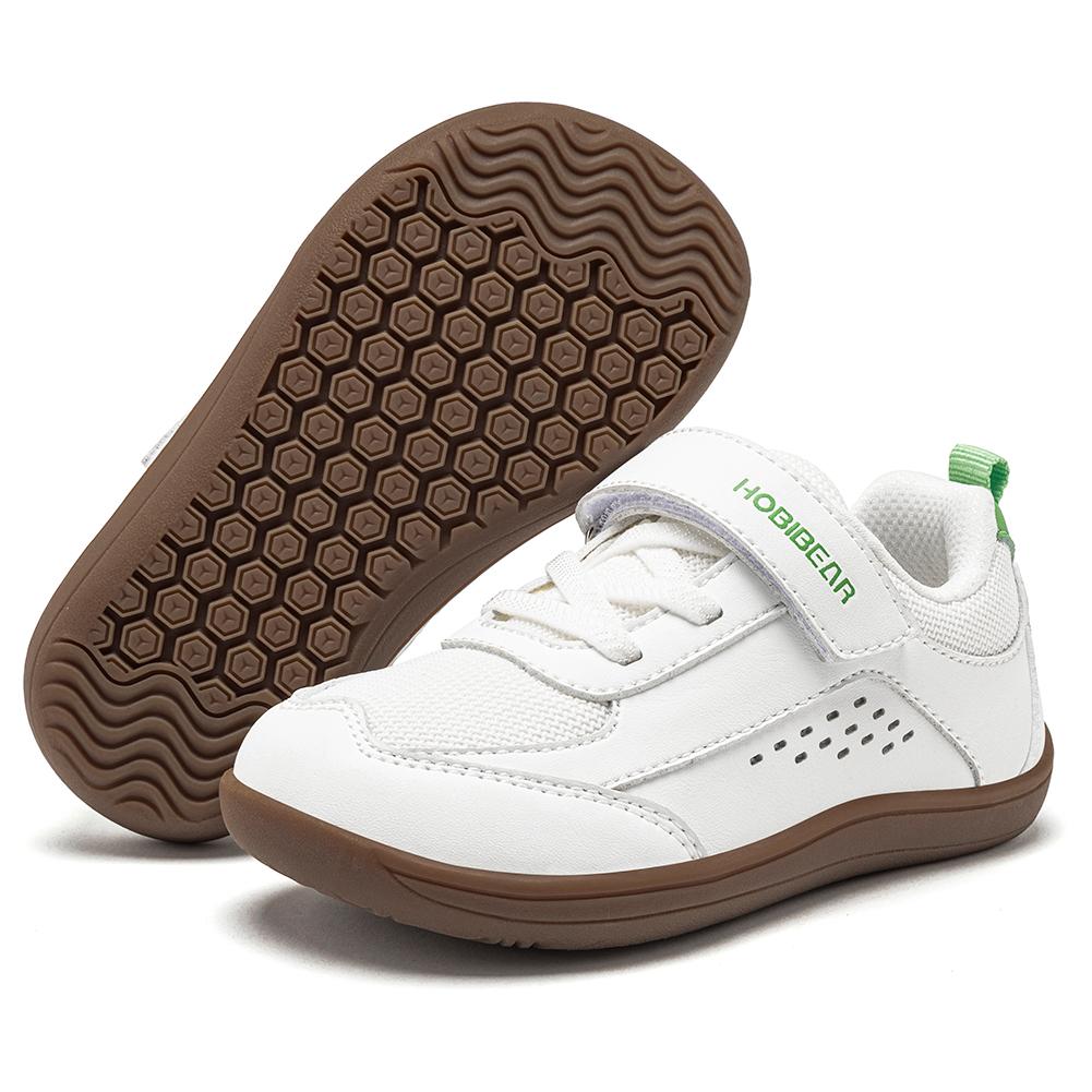 HOBIBEAR Kids Toddler Wide Toe Shoes Barefoot Hook Loop Sneakers Zero Drop Artificial Leather Mesh Non-Slip Shoes